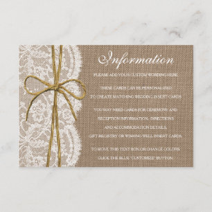 Het Collectie van de Rustic Twine Bow Wedding Informatiekaartje
