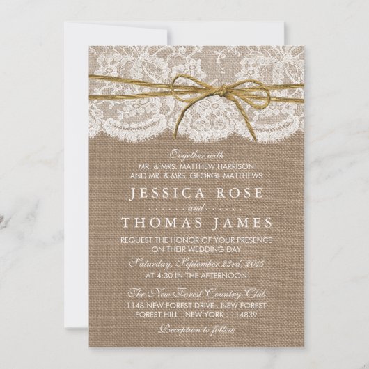 Het Collectie van de Rustic Twine Bow Wedding Kaart (Voorkant)