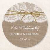 Het Collectie van de Rustic Twine Bow Wedding Ronde Kartonnen Onderzetter (Voorkant)