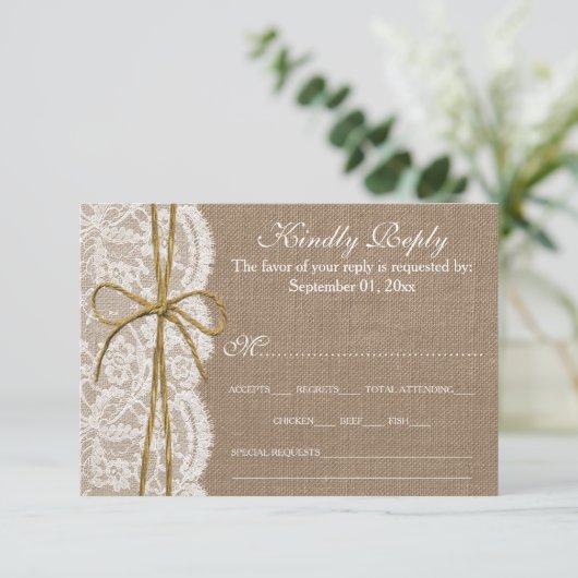 Het Collectie van de Rustic Twine Bow Wedding - RS RSVP Kaartje (Staand voorkant)