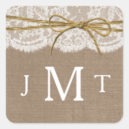 Het Collectie van de Rustic Twine Bow Wedding Vierkante Sticker