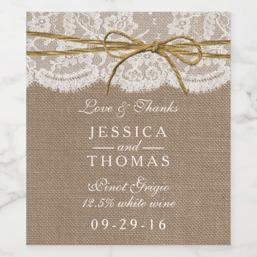 Het Collectie van de Rustic Twine Bow Wedding Wijn Etiket (Enkel label)