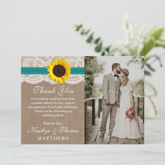 Het Collectie van de Rustige Zonnebloem - Blauwgro Bedankkaart (Staand voorkant)