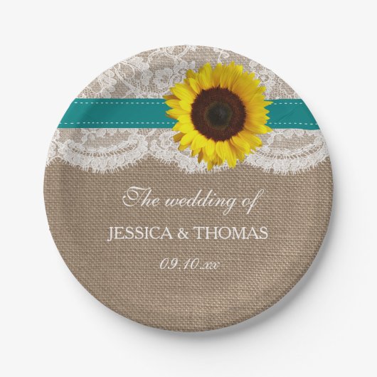 Het Collectie van de Rustige Zonnebloem - Blauwgro Papieren Bordje (Voorkant)