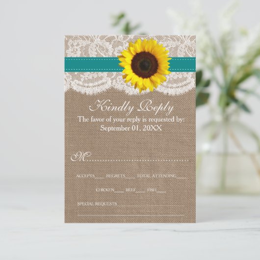 Het Collectie van de Rustige Zonnebloem - Blauwgro RSVP Kaartje (Staand voorkant)