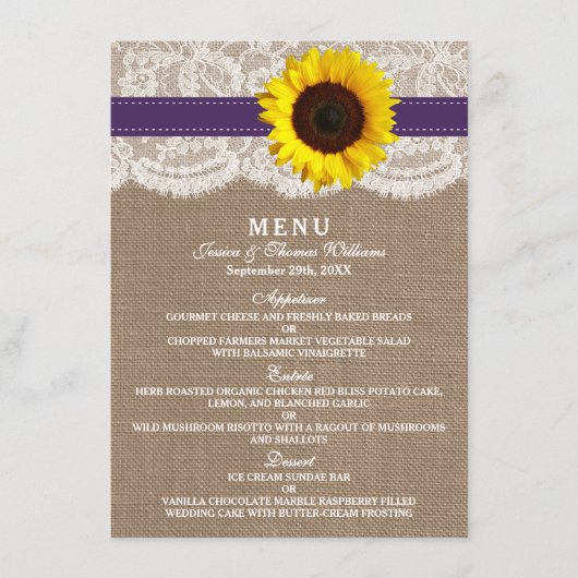 Het Collectie van de Rustige Zonnebloem - Paars Menu (Voorkant)