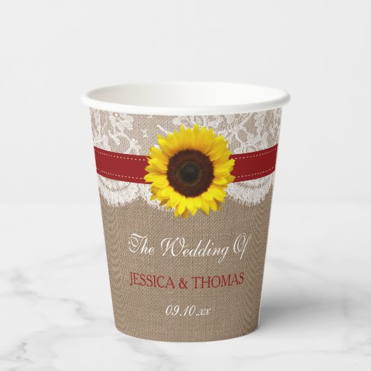 Het Collectie van de Rustige Zonnebloem - Rood Papieren Bekers (Achterkant)