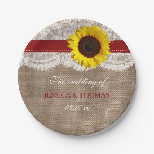 Het Collectie van de Rustige Zonnebloem - Rood Papieren Bordje (Voorkant)