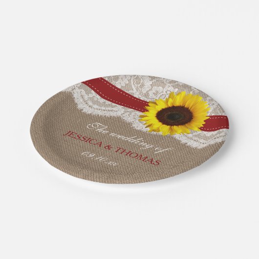 Het Collectie van de Rustige Zonnebloem - Rood Papieren Bordje (Gekanteld)