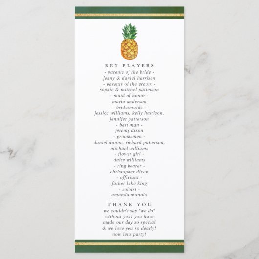 Het Collectie van de Tropische ananasbruiloft Programmakaart (Achterkant)