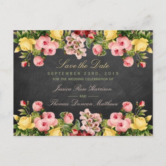Het  Collectie van Floral Chalkboard Wedding Aankondigingskaart (Voorkant)