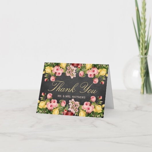 Het  Collectie van Floral Chalkboard Wedding Bedankkaart (Voorkant)