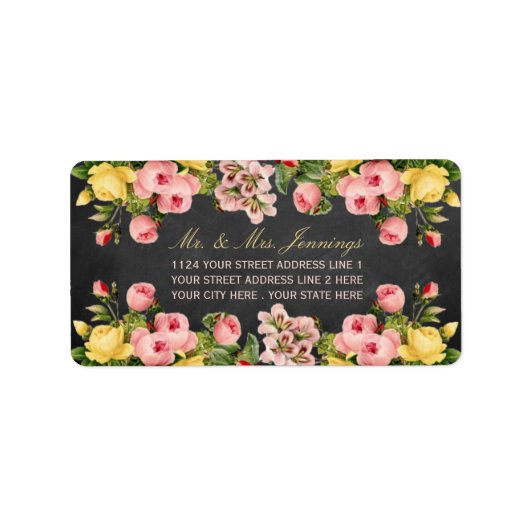 Het  Collectie van Floral Chalkboard Wedding Etiket (Voorkant)