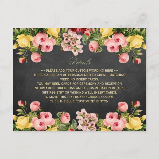 Het  Collectie van Floral Chalkboard Wedding Informatiekaartje (Achterkant)