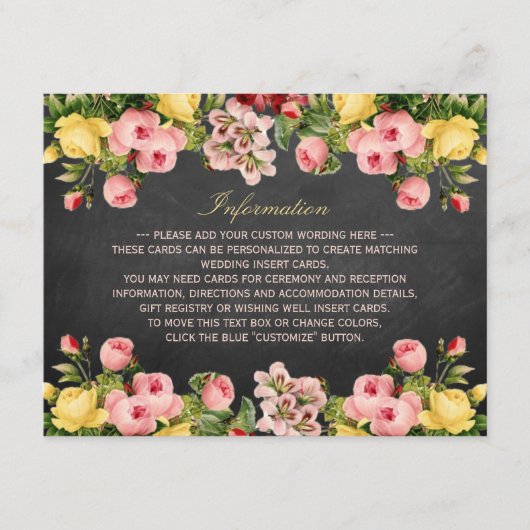 Het  Collectie van Floral Chalkboard Wedding Informatiekaartje (Voorkant)