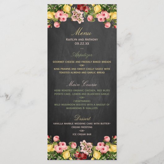 Het  Collectie van Floral Chalkboard Wedding Menu (Voorkant)