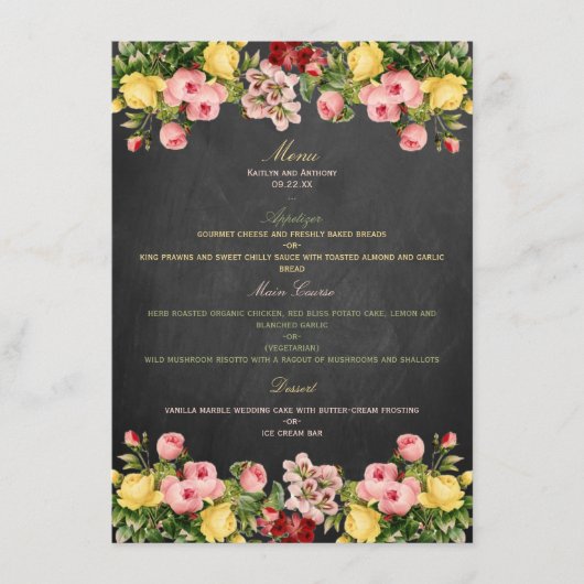 Het  Collectie van Floral Chalkboard Wedding Menu (Voorkant)