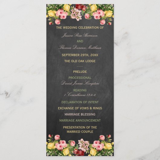 Het  Collectie van Floral Chalkboard Wedding Programmakaart (Voorkant)