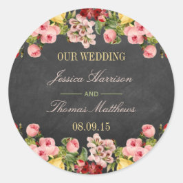 Het  Collectie van Floral Chalkboard Wedding Ronde Sticker