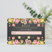 Het  Collectie van Floral Chalkboard Wedding RSVP Kaartje (Staand voorkant)