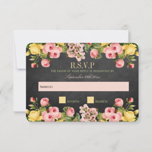 Het  Collectie van Floral Chalkboard Wedding RSVP Kaartje (Voorkant)