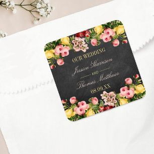 Het  Collectie van Floral Chalkboard Wedding Vierkante Sticker