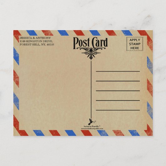 Het  Collectie van het Airmail Wedding Aankondigingskaart (Achterkant)