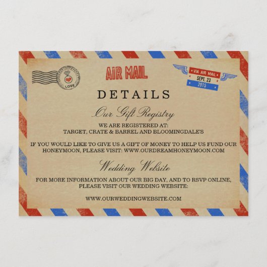 Het  Collectie van het Airmail Wedding Informatiekaartje (Achterkant)