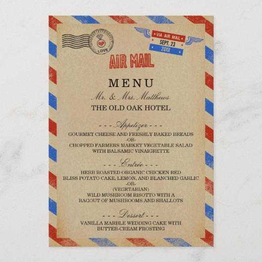 Het  Collectie van het Airmail Wedding Menu (Voorkant)