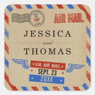 Het  Collectie van het Airmail Wedding Vierkante Sticker