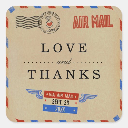 Het  Collectie van het Airmail Wedding Vierkante Sticker (Voorkant)
