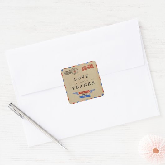 Het  Collectie van het Airmail Wedding Vierkante Sticker (Envelop)
