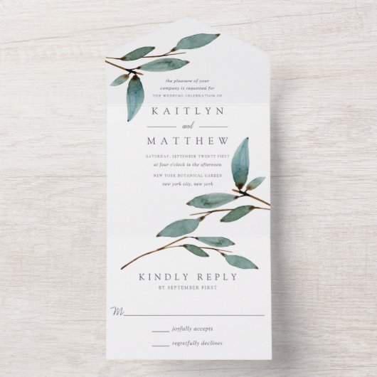 Het Collectie van het botanische Bliss Wedding All In One Uitnodiging (Binnen)