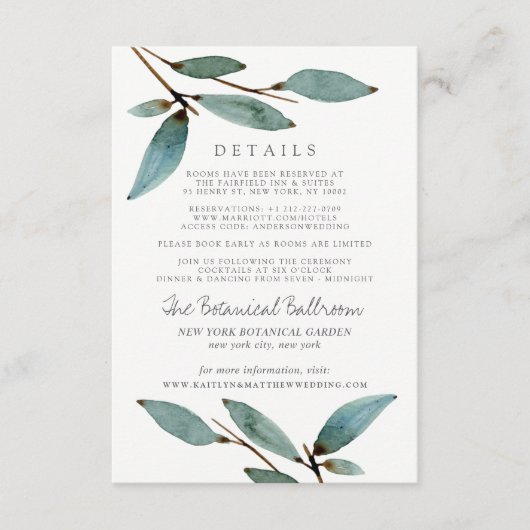 Het Collectie van het botanische Bliss Wedding Informatiekaartje (Voorkant)