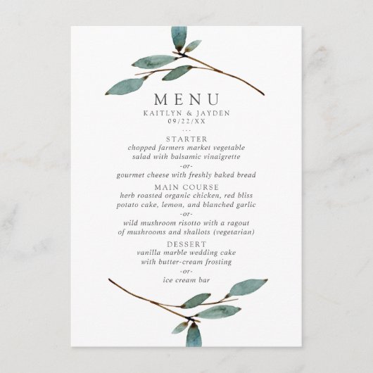 Het Collectie van het botanische Bliss Wedding Menu (Voorkant)