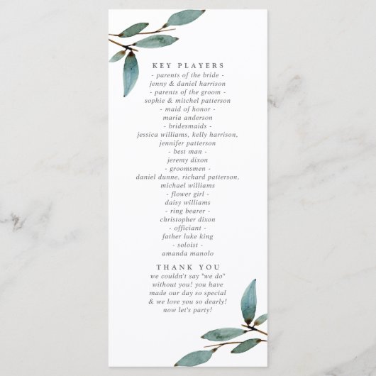 Het Collectie van het botanische Bliss Wedding Programmakaart (Achterkant)