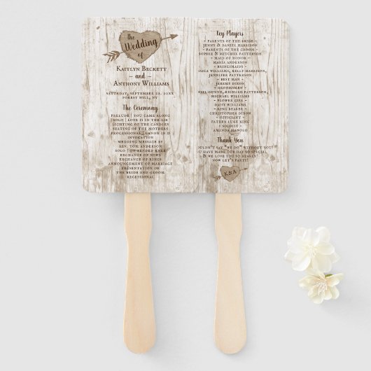 Het Collectie van het carved Heart Wedding Program Handwaaier (Voorkant en achterkant)