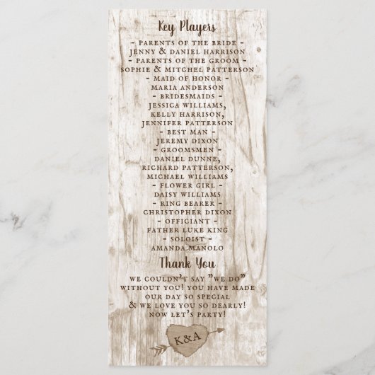 Het Collectie van het carved Heart Wedding Program Programmakaart (Achterkant)