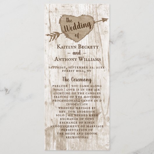 Het Collectie van het carved Heart Wedding Program Programmakaart (Voorkant)