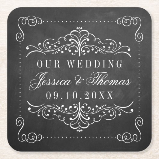 Het  Collectie van het Chalkboard Wedding Kartonnen Onderzetters (Voorkant)