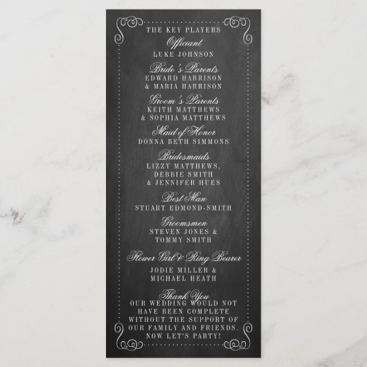 Het  Collectie van het Chalkboard Wedding - Progra Programmakaart (Achterkant)