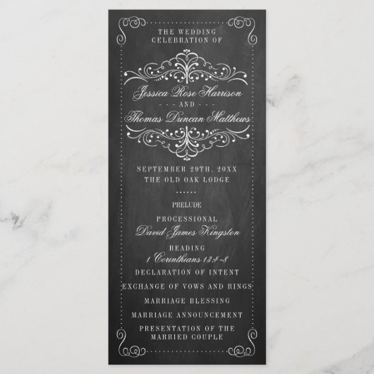 Het  Collectie van het Chalkboard Wedding - Progra Programmakaart (Voorkant)