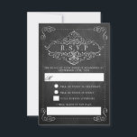 Het  Collectie van het Chalkboard Wedding RSVP Kaartje<br><div class="desc">Vier in stijl met deze elegante krijtbord stijl bruiloft RSVP kaarten. Het ontwerp heeft een wervelingsontwerp met bijpassende, eenvoudig te personaliseren scriptlettertypebewoordingen. Deze antwoordkaarten zijn ideaal voor elk stel dat een vintage trouwfeest plant, maar kunnen gemakkelijk worden aangepast voor elk fancy evenement, zoals verjaardagsfeestjes, baby showers, jubileumfeest, verloving en vrijgezellenfeesten...</div>