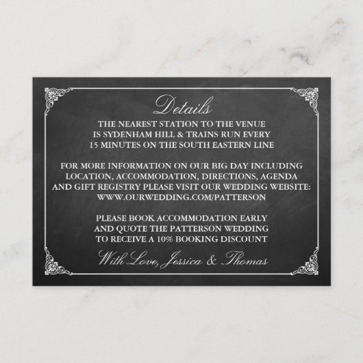 Het  Collectie van het huwelijk in Chalkboard Informatiekaartje (Voorkant)