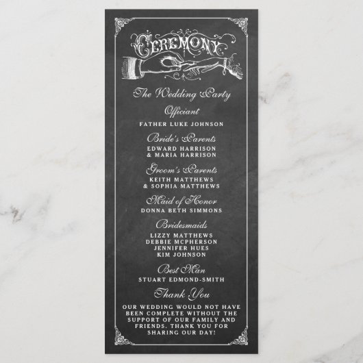 Het Collectie van het huwelijk in Chalkboard Programmakaart (Achterkant)