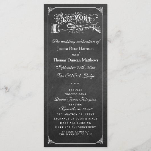 Het Collectie van het huwelijk in Chalkboard Programmakaart (Voorkant)