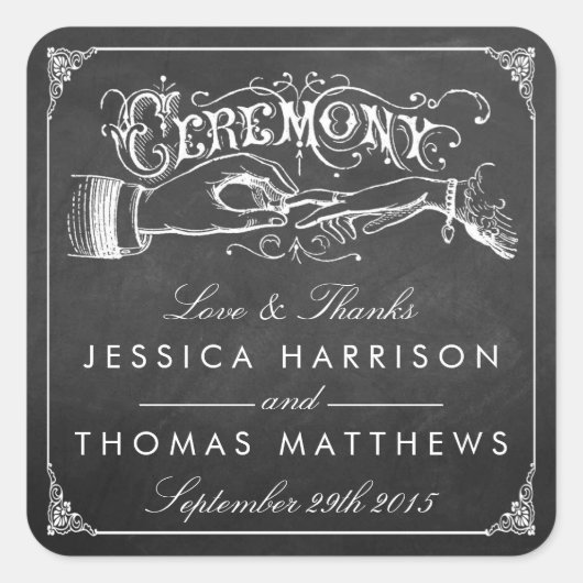 Het  Collectie van het huwelijk in Chalkboard Vierkante Sticker (Voorkant)