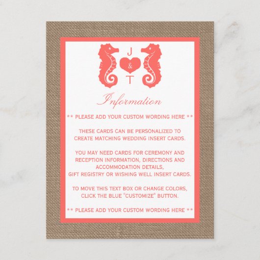 Het Collectie van het Koraalbeestje Burlap Beach W Informatiekaartje (Voorkant)