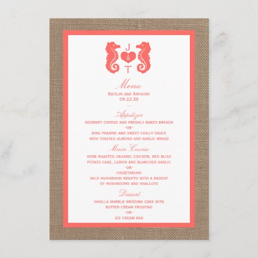 Het Collectie van het Koraalzeepaardbeugel Menu (Voorkant)