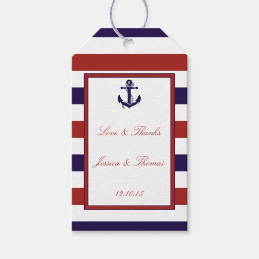 Het Collectie van het Rode en Navy Nautical Anchor Cadeaulabel (Voorkant)